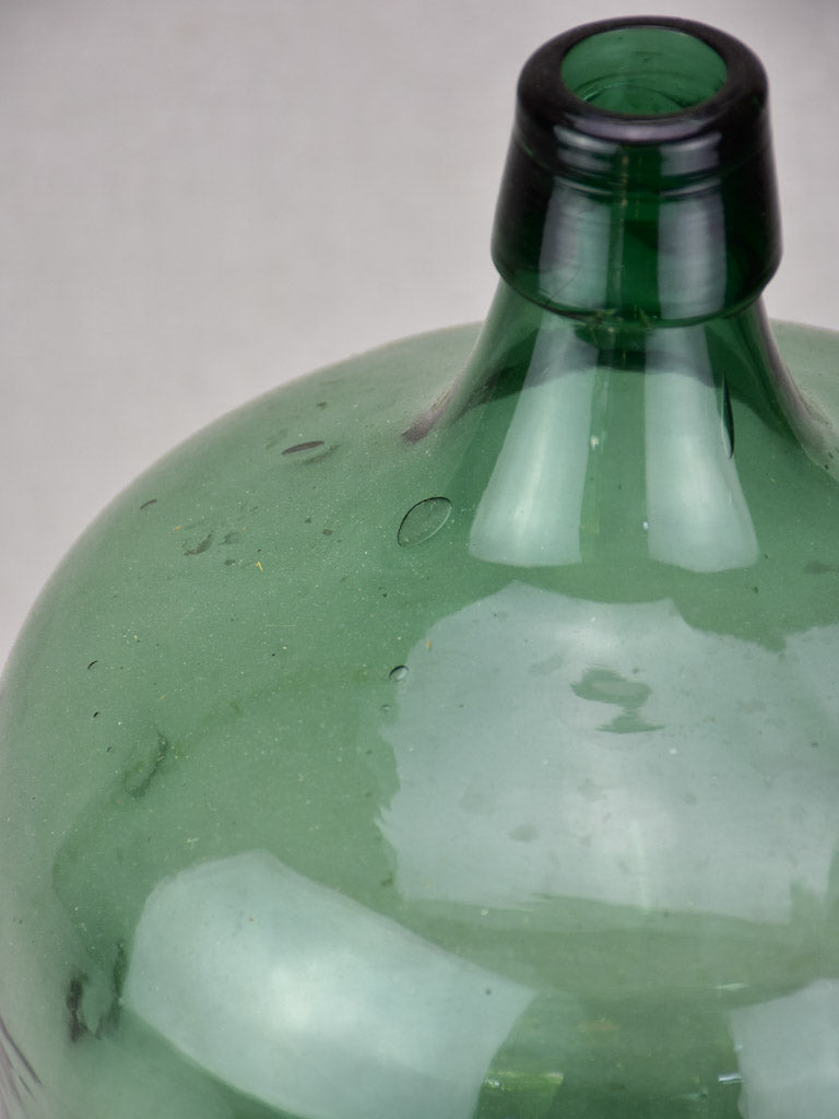 Vintage green glass demijohn wine bottle from La Rochelle 15"