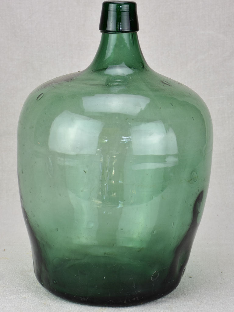 Vintage green glass demijohn wine bottle from La Rochelle 15"