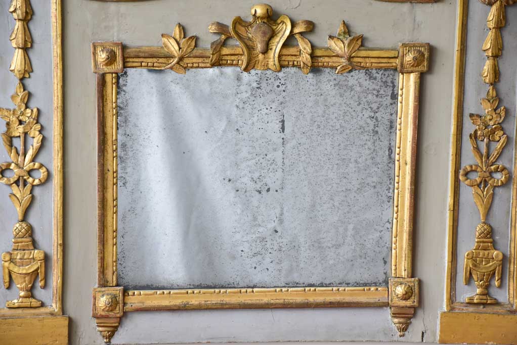 18th Century Louis XVI trumeau mirror with oil on canvas - cherubs 52¾" x 41¼"