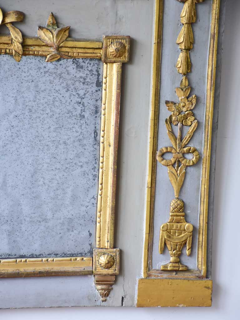 18th Century Louis XVI trumeau mirror with oil on canvas - cherubs 52¾" x 41¼"