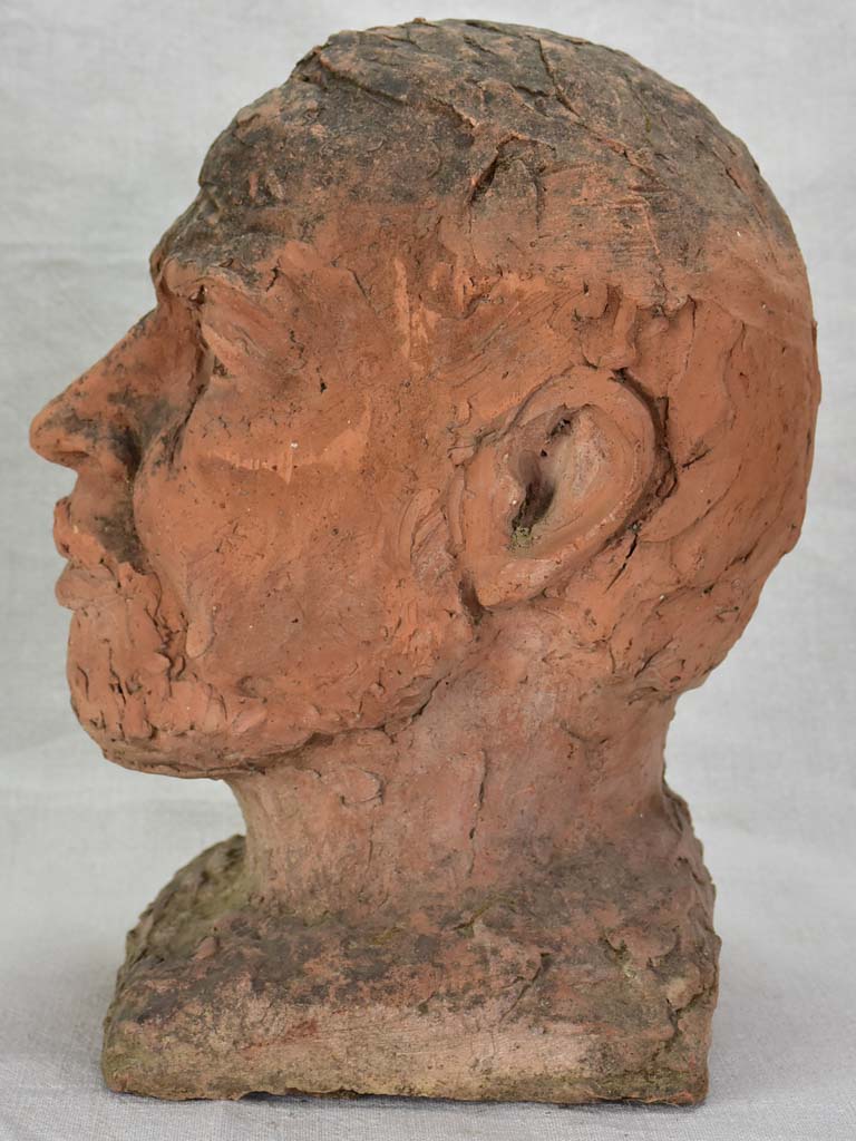 Vintage French male bust - clay 14¼"