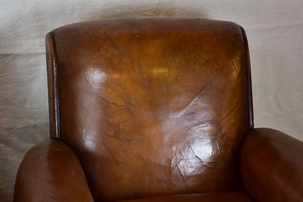 Pair of vintage French leather club chairs - 1960's