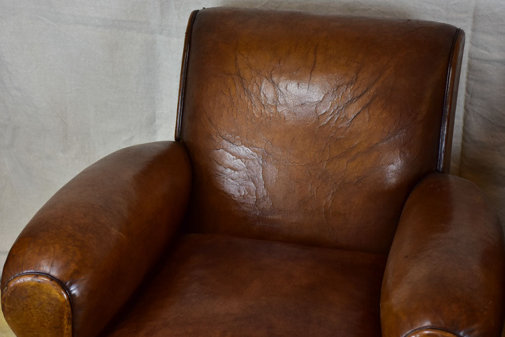 Pair of vintage French leather club chairs - 1960's