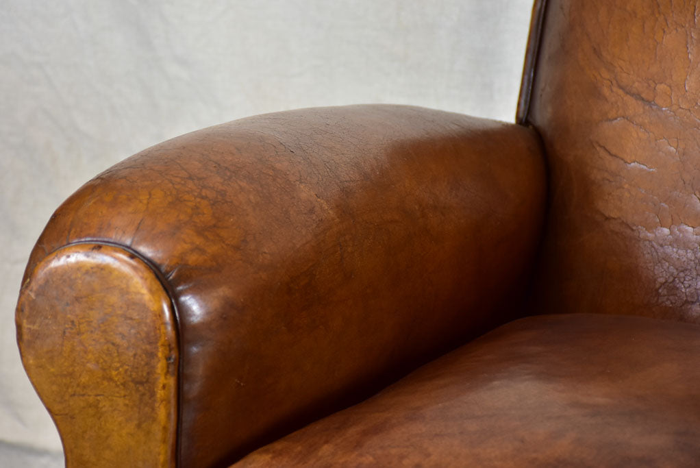 Pair of vintage French leather club chairs - 1960's