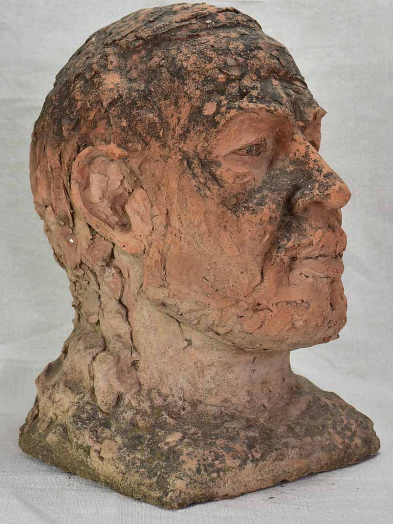 Vintage French male bust - clay 14¼"