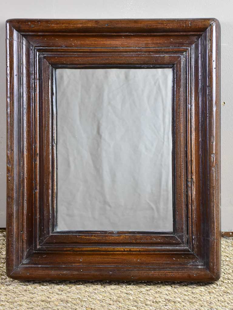 19th Century mirror in heavy dark timber frame 15" x 19"