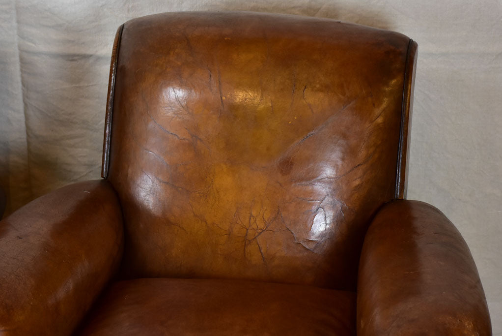 Pair of vintage French leather club chairs - 1960's