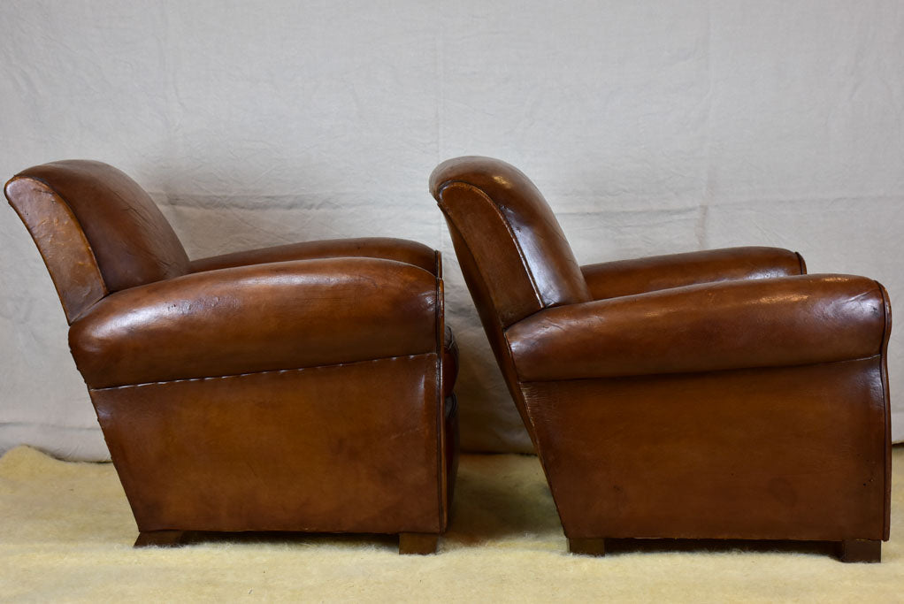 Pair of vintage French leather club chairs - 1960's