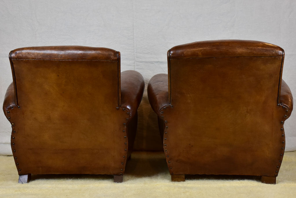 Pair of vintage French leather club chairs - 1960's