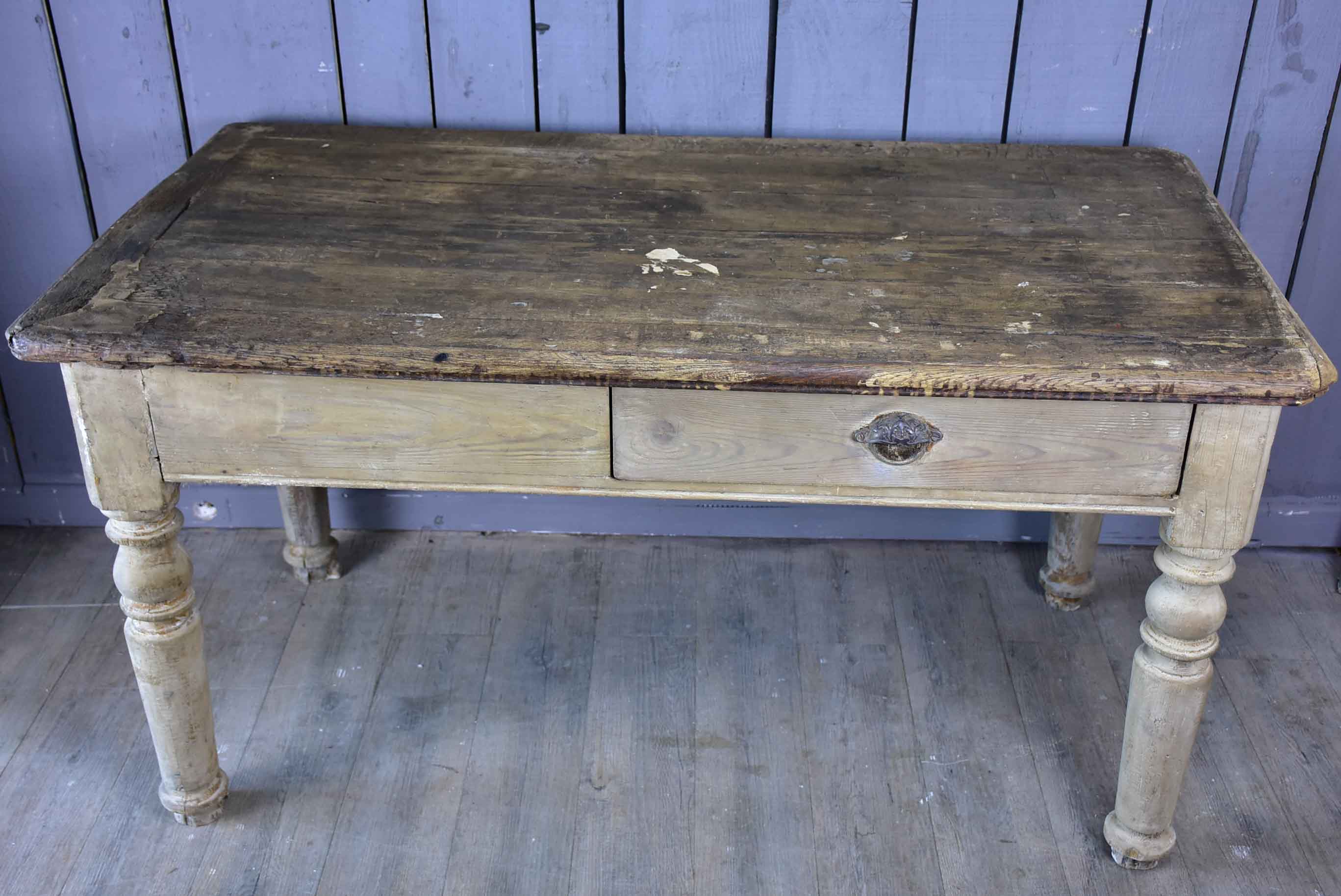 Rustic French butcher's table with drawer