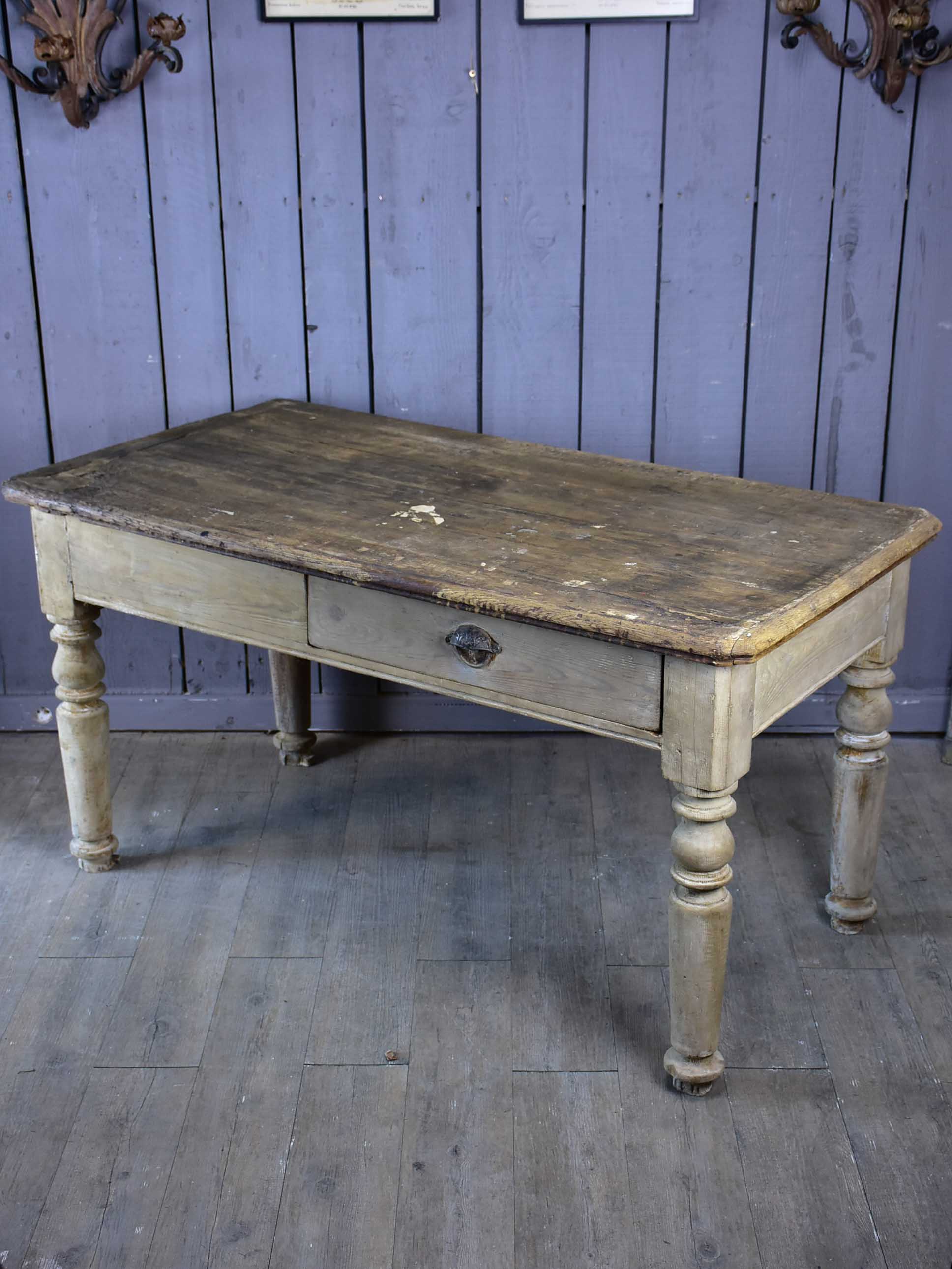 Rustic French butcher's table with drawer