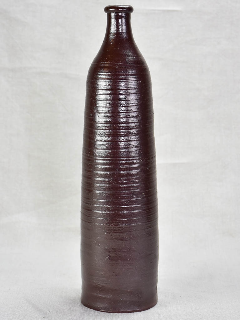 Vintage French clay carafe / vase with brown glaze 14¼"