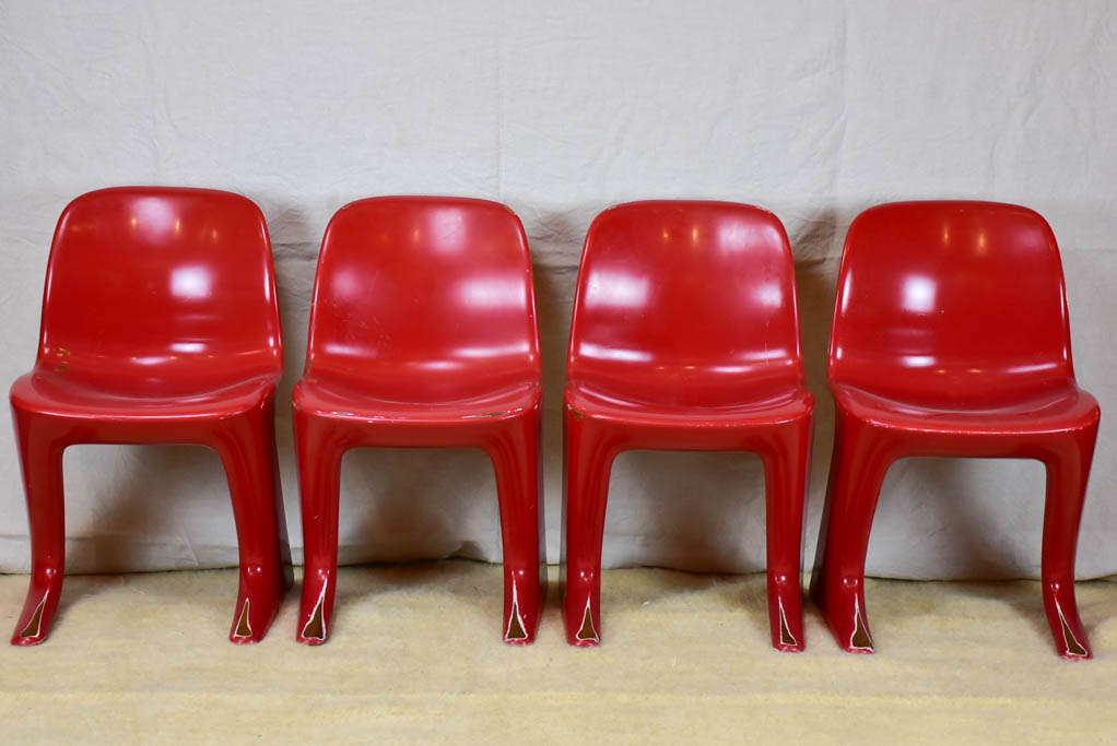 Set of six red and white vintage dining chairs - 1970's