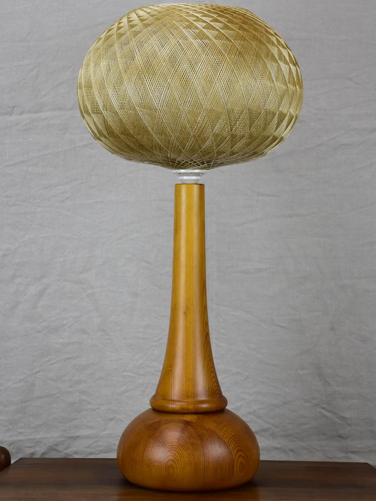 1970's table lamp - teak and woven string lampshade