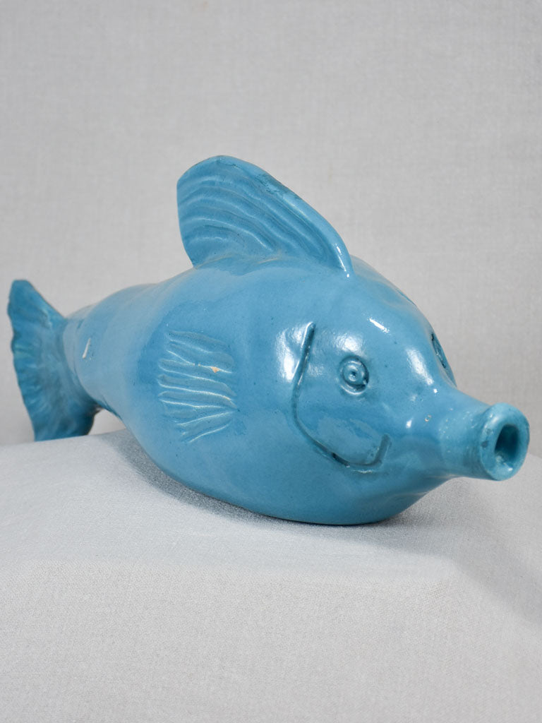 Vintage ceramic sculpture of a fish - blue 23¾"