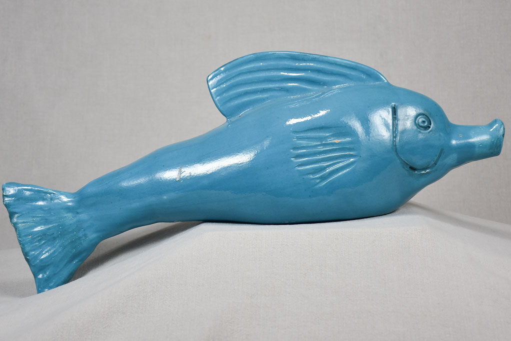 Vintage ceramic sculpture of a fish - blue 23¾"