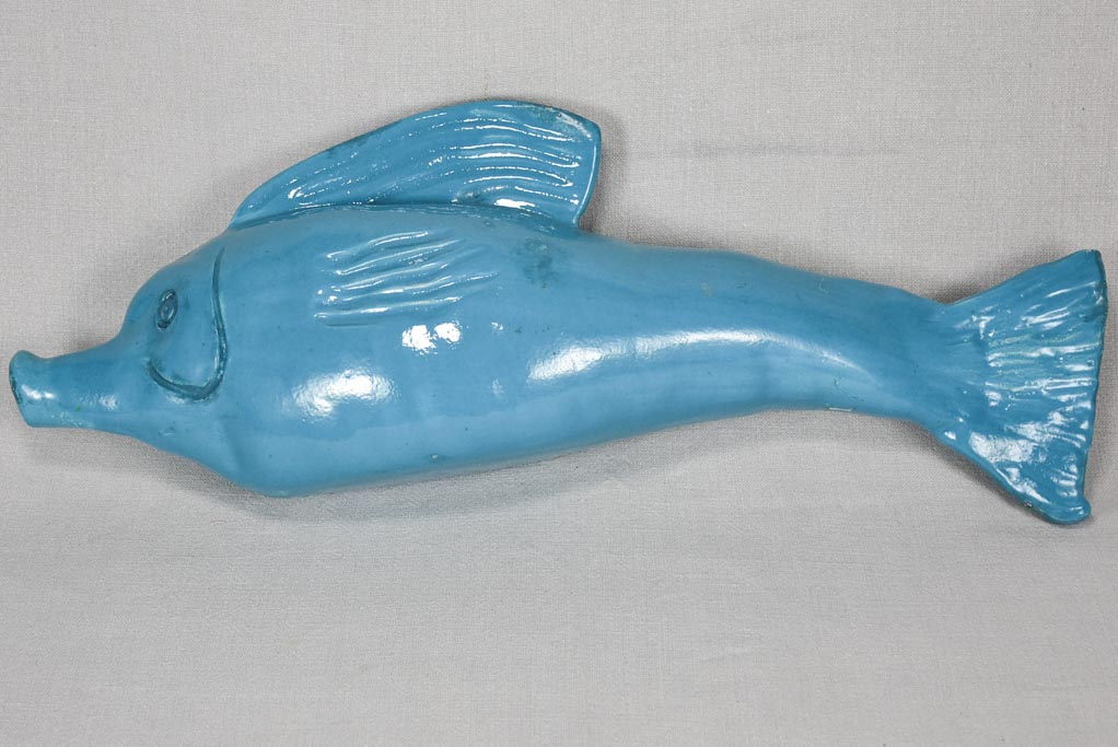 Vintage ceramic sculpture of a fish - blue 23¾"