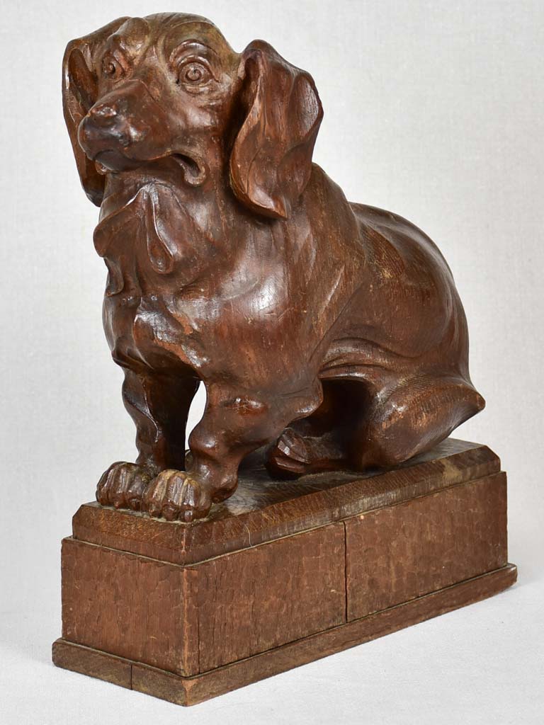 Antique English oak dog sculpture