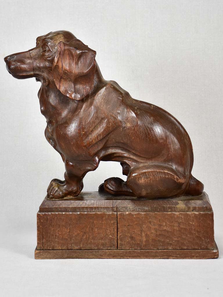 Patina oak dog sculpture antique