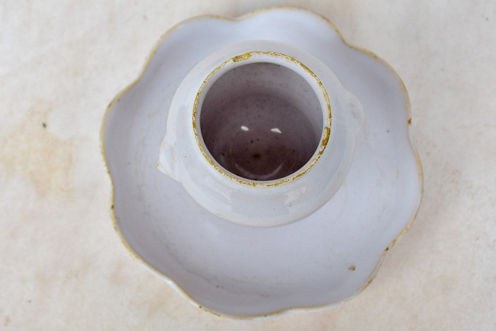 Antique French mustard dish with rippled edge