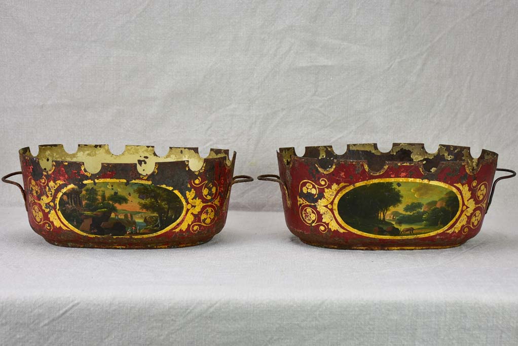 Pair of Directoire monteith glass chiller bowls in tole