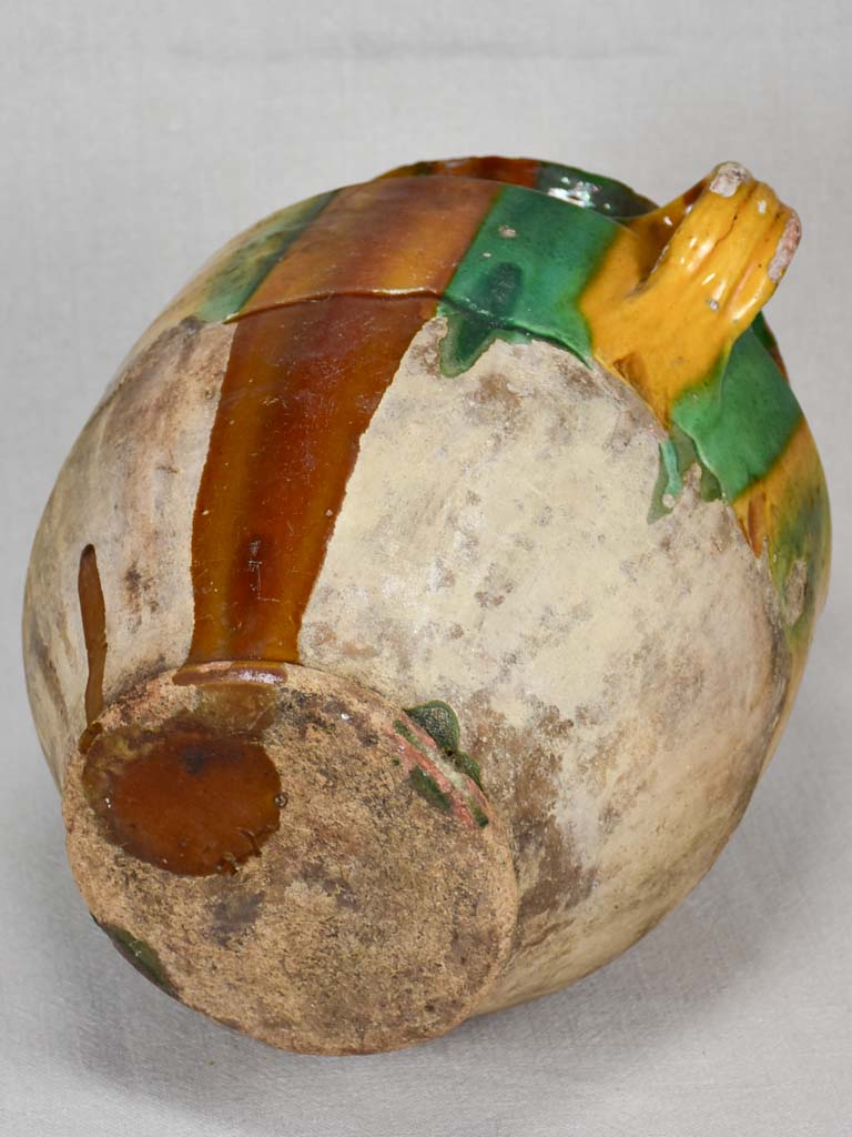 19th-century French confit pot with yellow and green glaze 11"