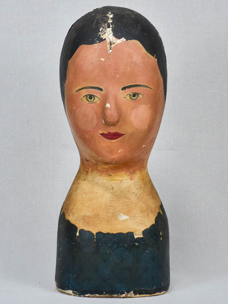 19th-century papier-mâché hat or wig stand "Marotte" 15¾"