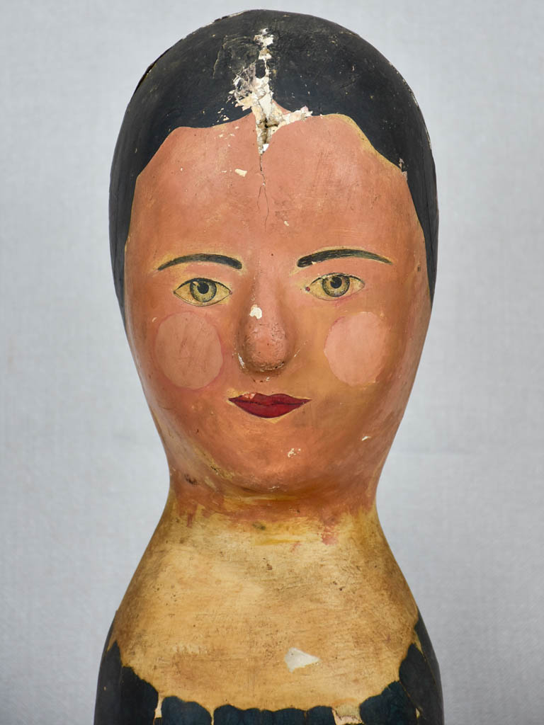 19th-century papier-mâché hat or wig stand "Marotte" 15¾"