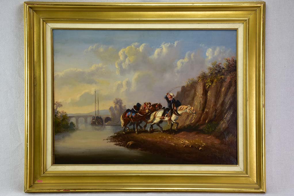 Mid 19th century painting - work horses by a river - oil on canvas 32¼" x 25¼"