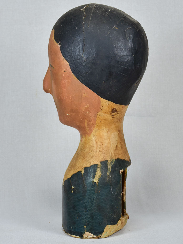 19th-century papier-mâché hat or wig stand "Marotte" 15¾"