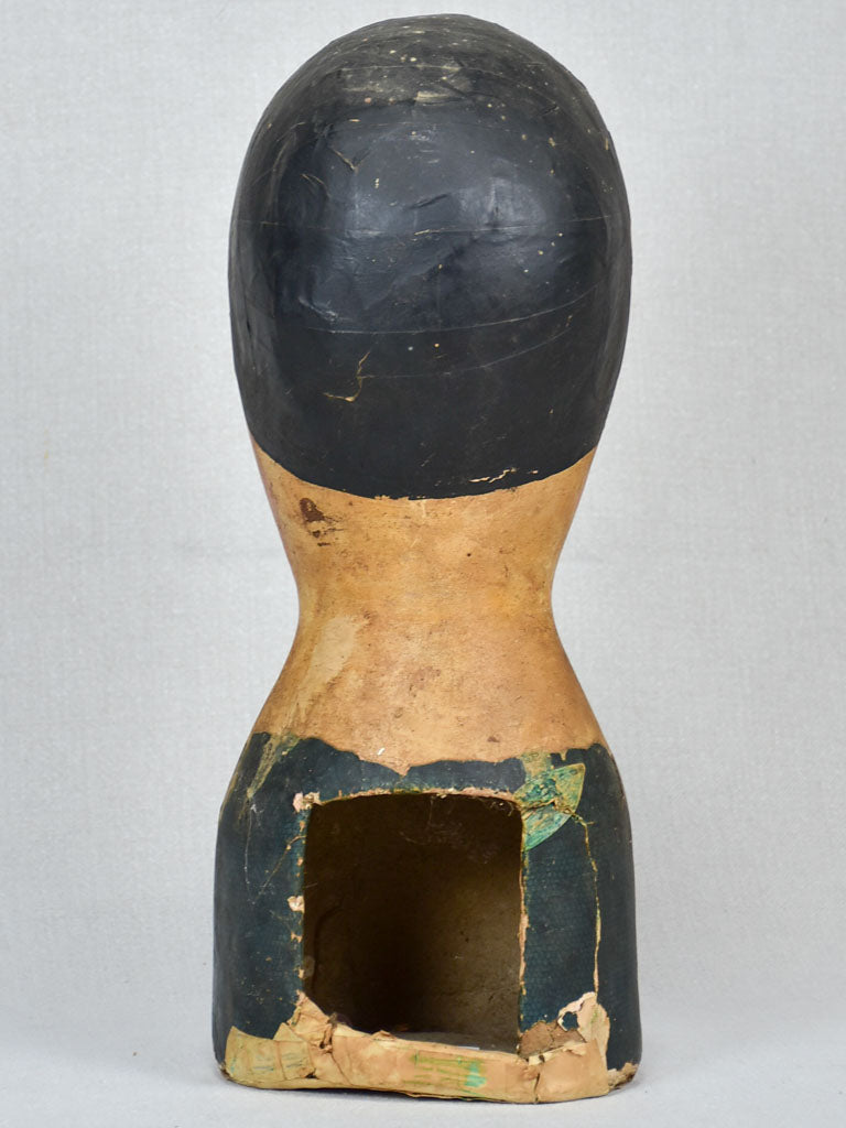 19th-century papier-mâché hat or wig stand "Marotte" 15¾"