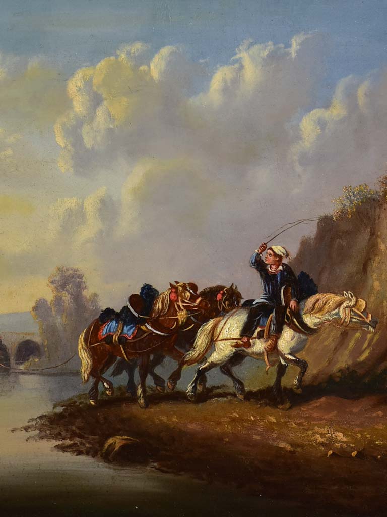 Mid 19th century painting - work horses by a river - oil on canvas 32¼" x 25¼"