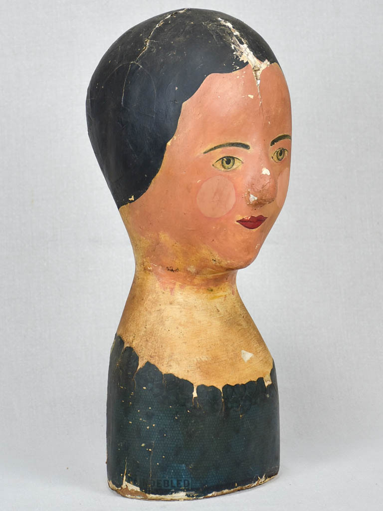 19th-century papier-mâché hat or wig stand "Marotte" 15¾"