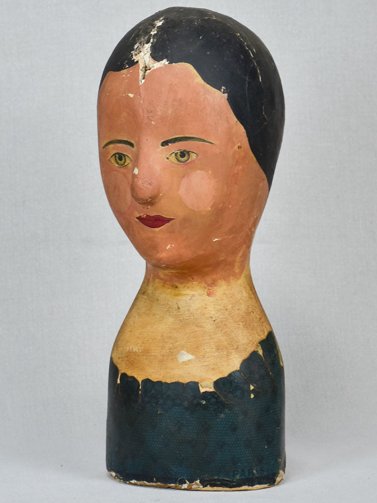 19th-century papier-mâché hat or wig stand "Marotte" 15¾"