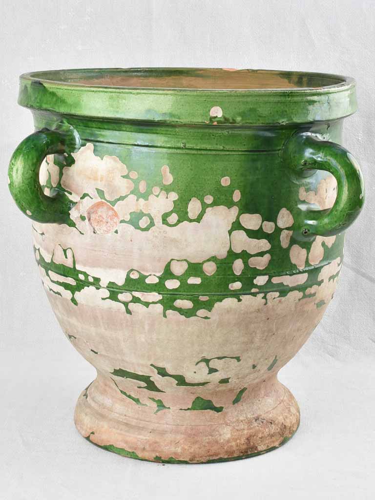 Timeworn 19th century Castelnaudary planter w/ 4 handles - green 21¾"