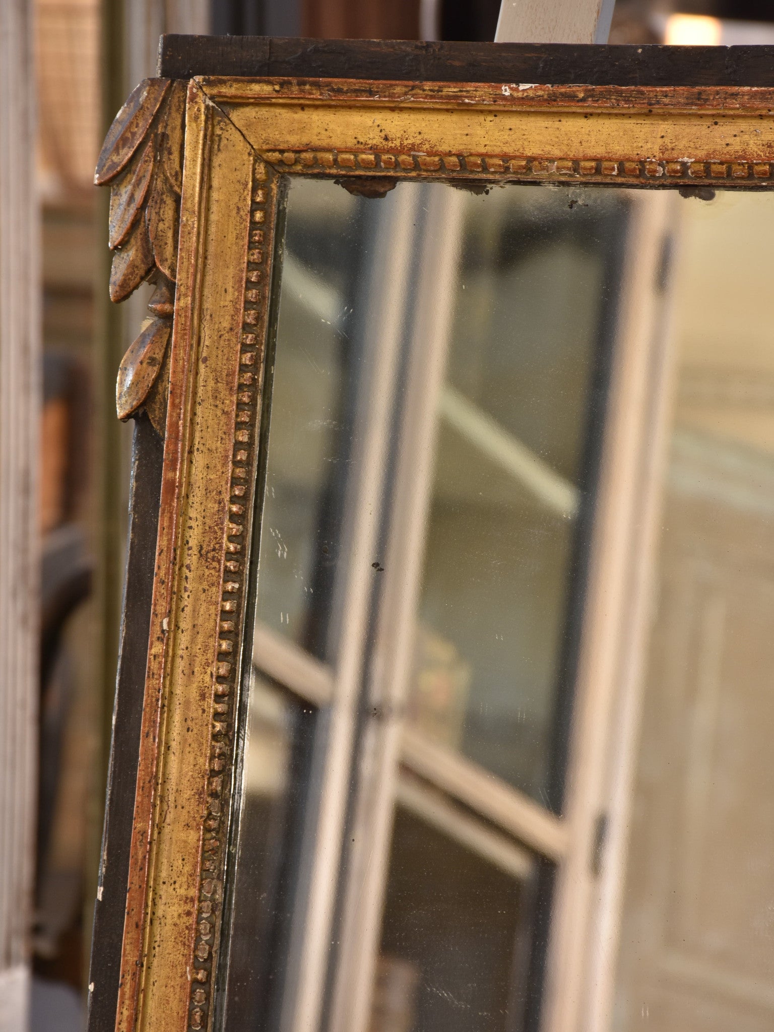 Mirror, antique Louis XVI-style, black & gilt wood