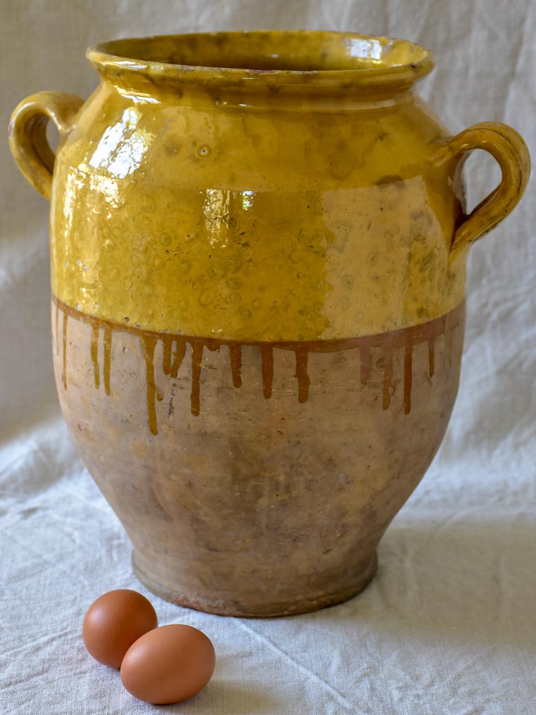 Very large French confit pot with yellow glaze 13¾"