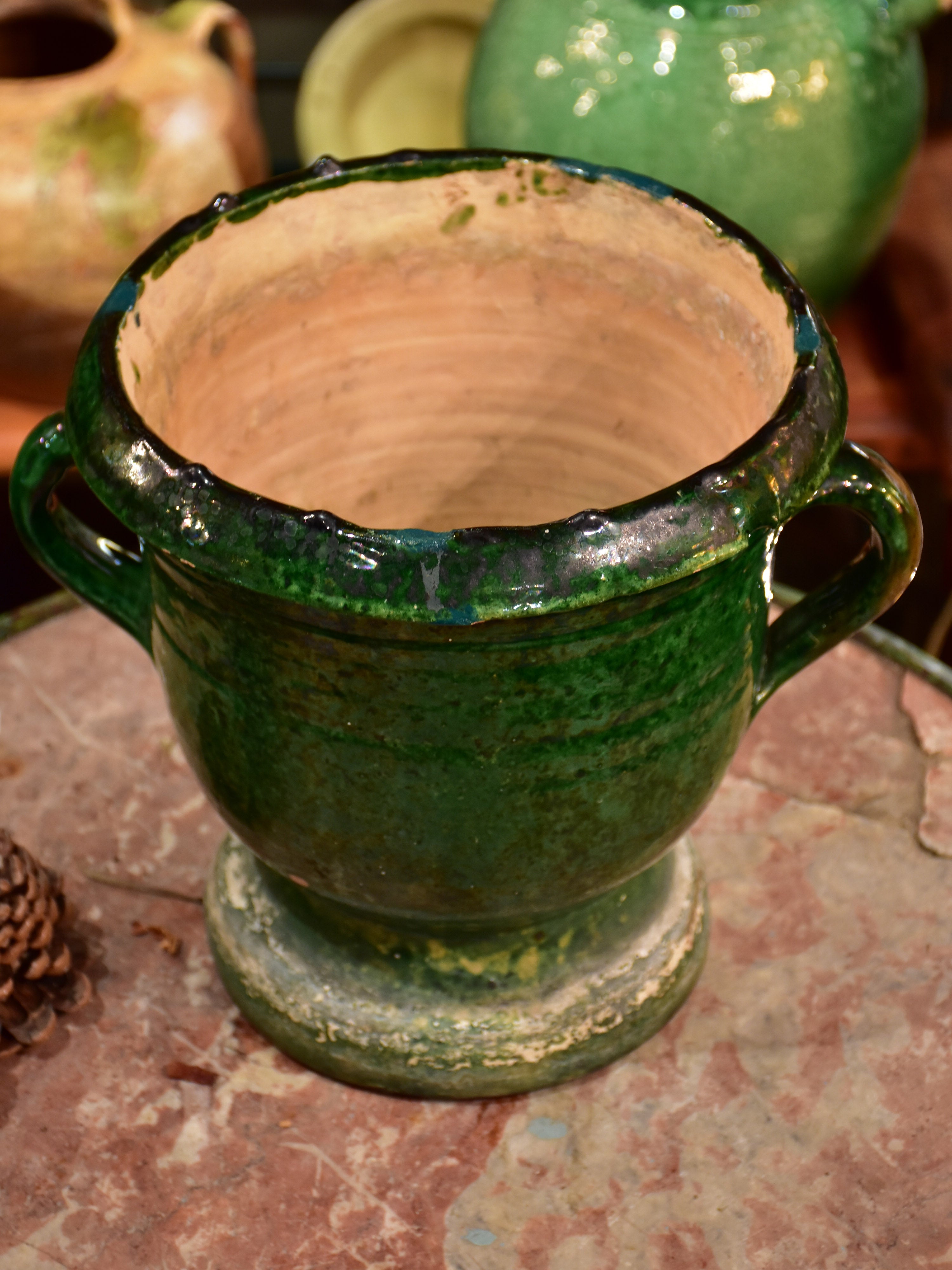 Antique French planter from Castelnaudary with dark green glaze