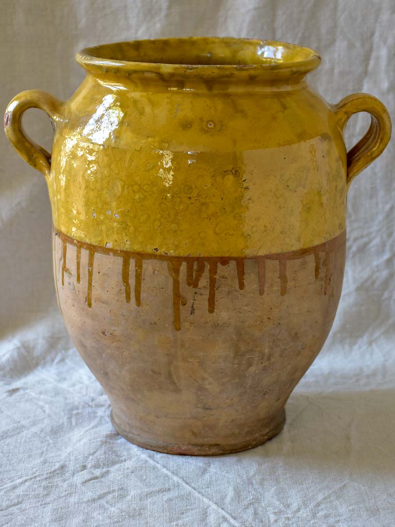 Very large French confit pot with yellow glaze 13¾"