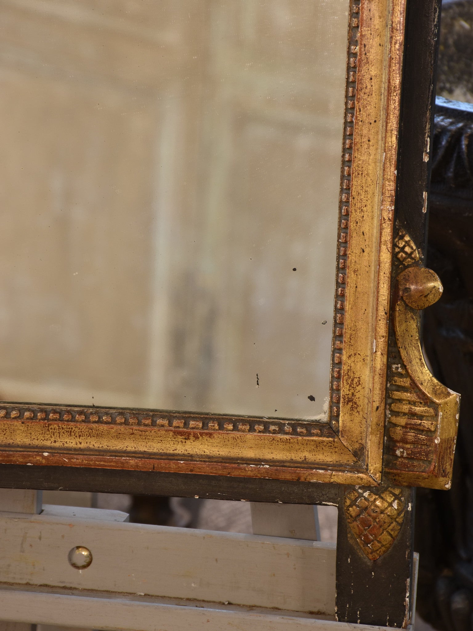 Mirror, antique Louis XVI-style, black & gilt wood