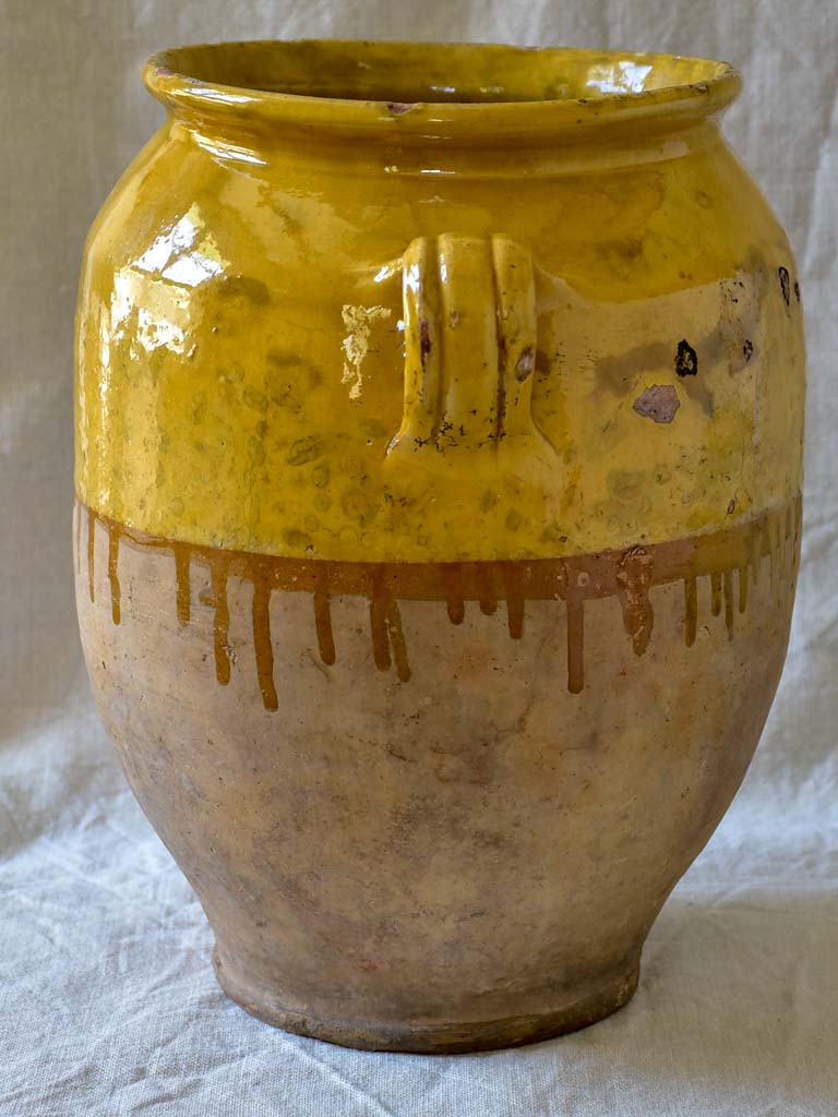 Very large French confit pot with yellow glaze 13¾"