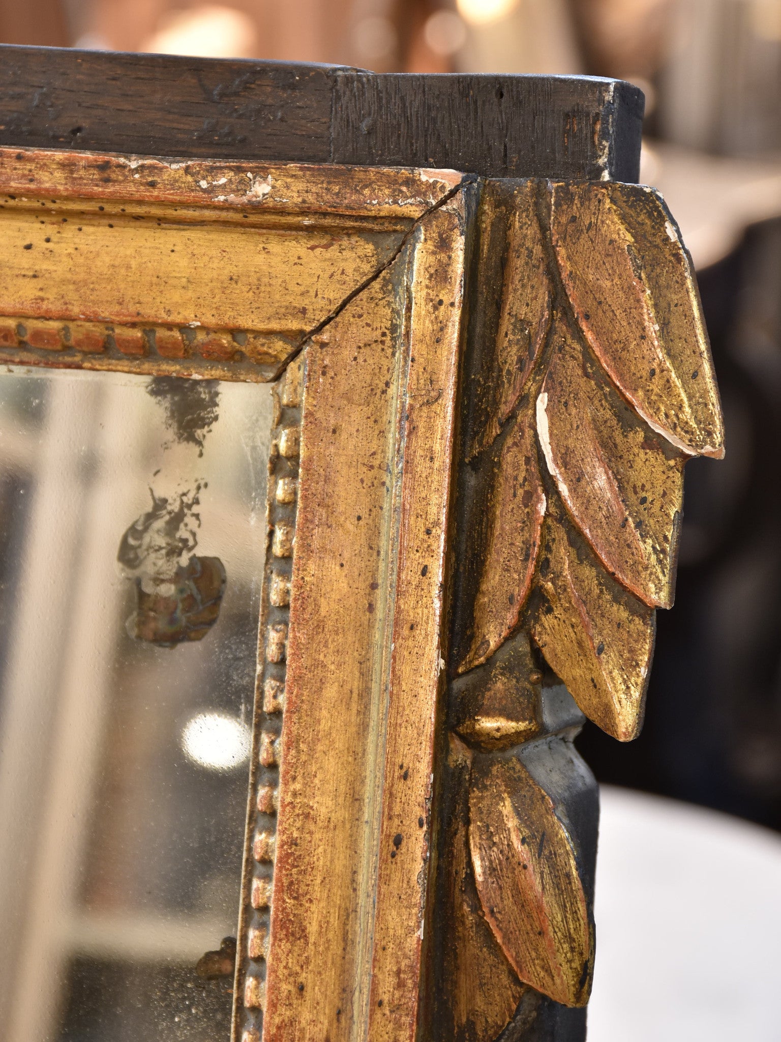 Mirror, antique Louis XVI-style, black & gilt wood