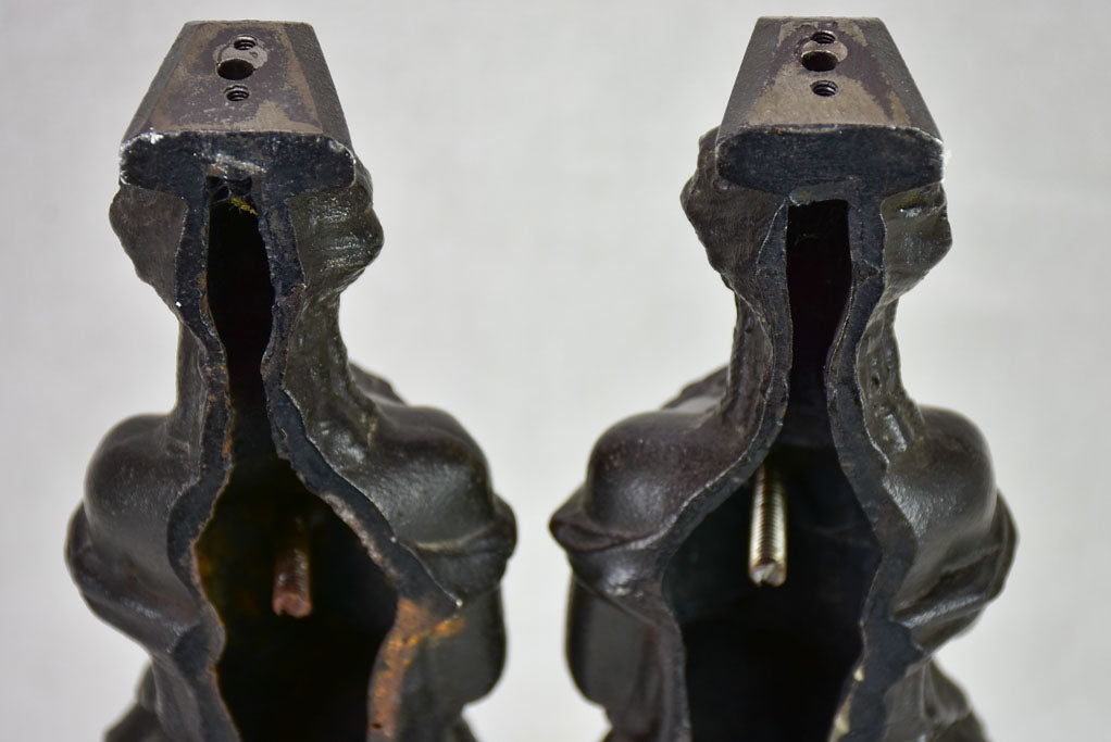 Pair of cast iron elements from a piece of furniture - caryatids 17¾"