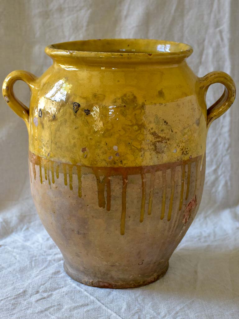 Very large French confit pot with yellow glaze 13¾"