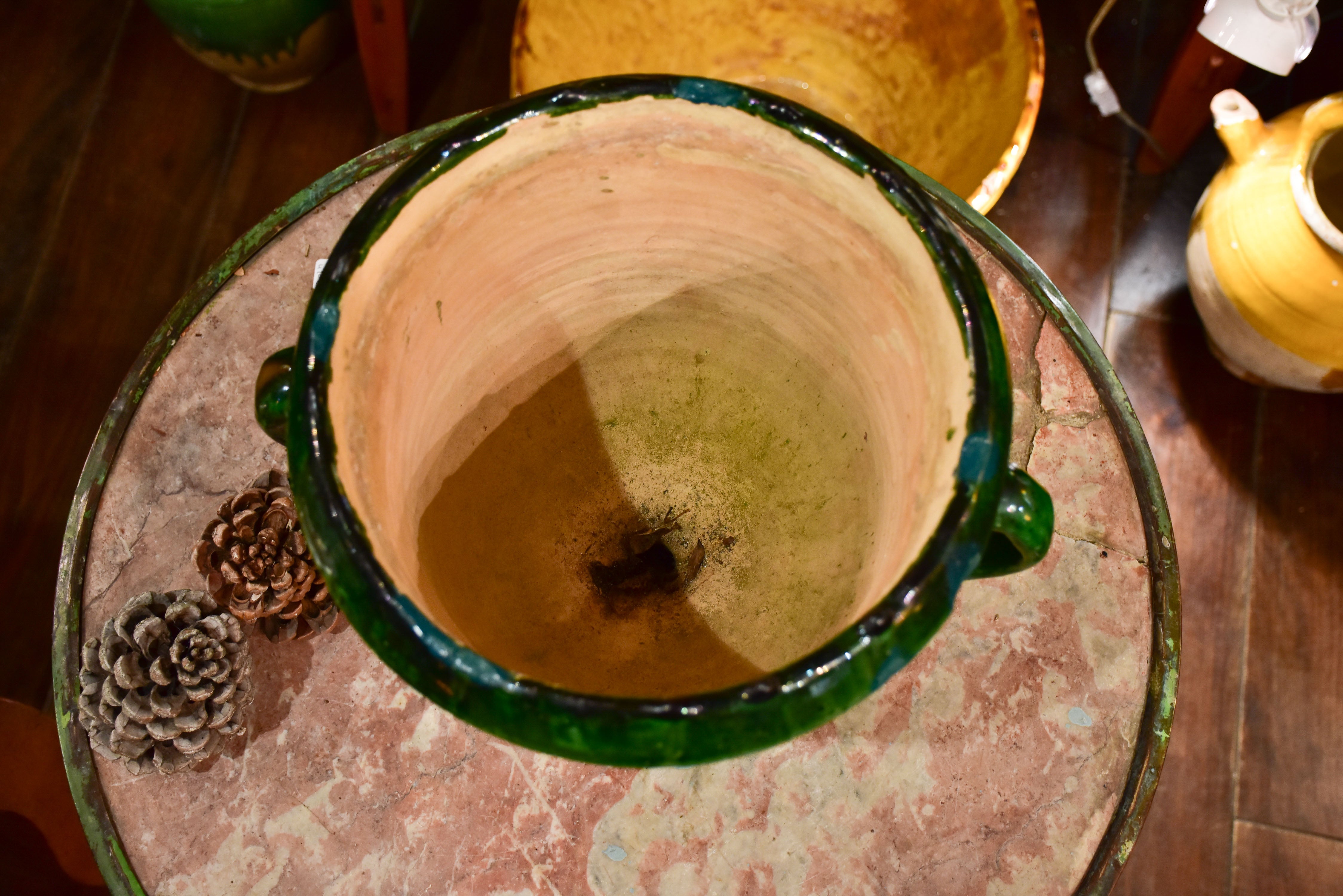 Antique French planter from Castelnaudary with dark green glaze