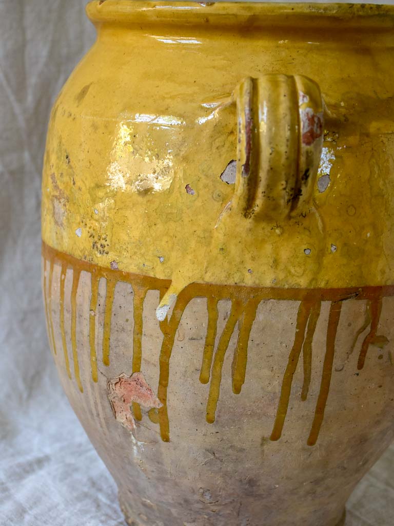 Very large French confit pot with yellow glaze 13¾"