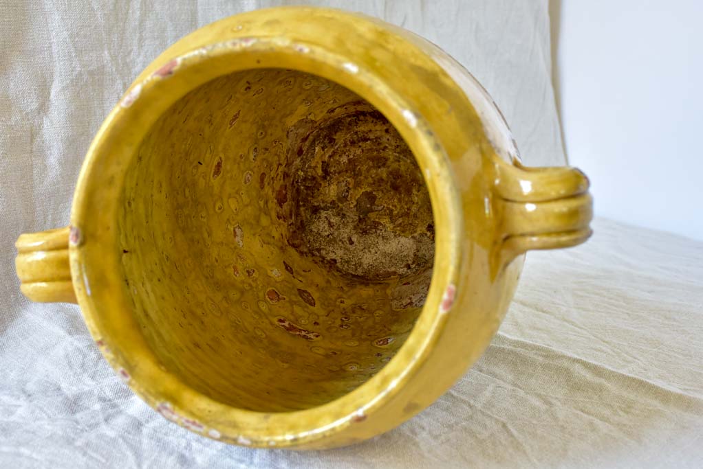 Very large French confit pot with yellow glaze 13¾"