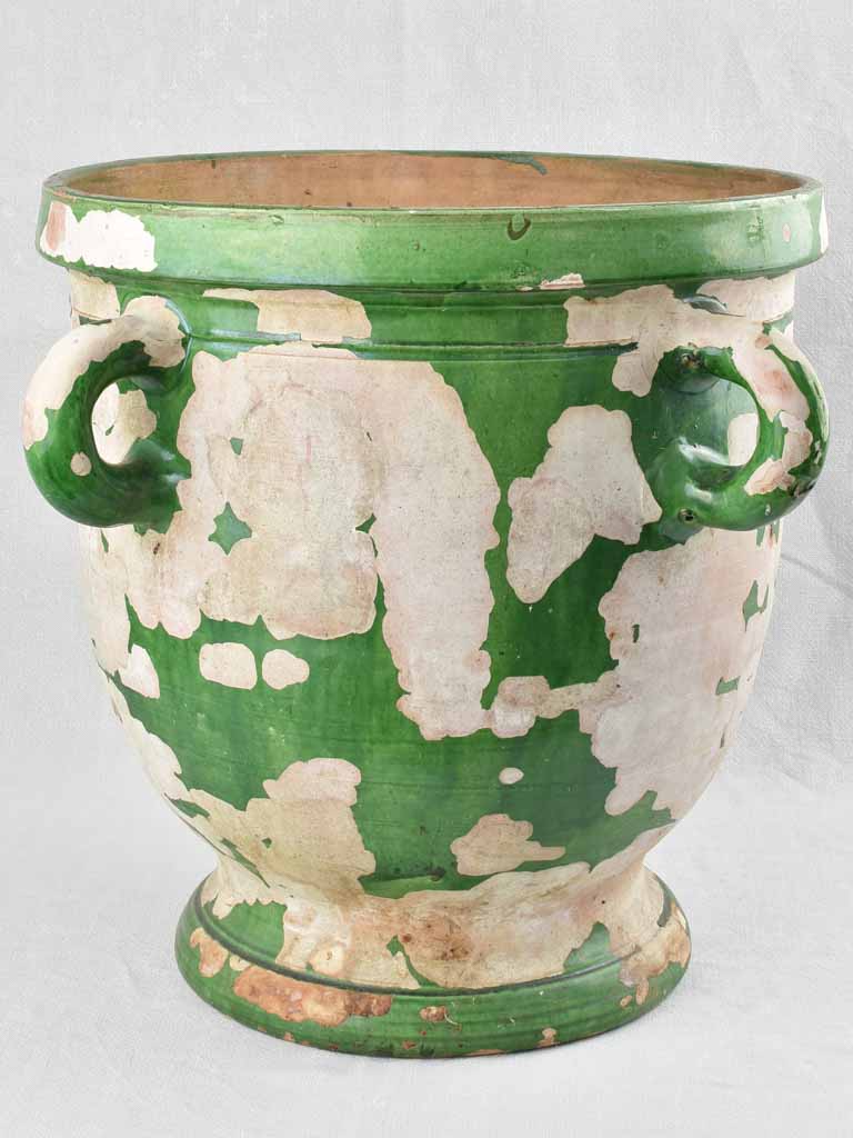 19th century green & white Castelnaudary planter w/ 4 handles 20¾"