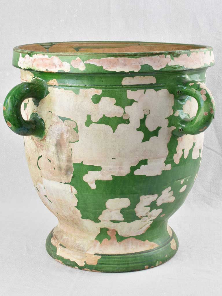 19th century green & white Castelnaudary planter w/ 4 handles 20¾"