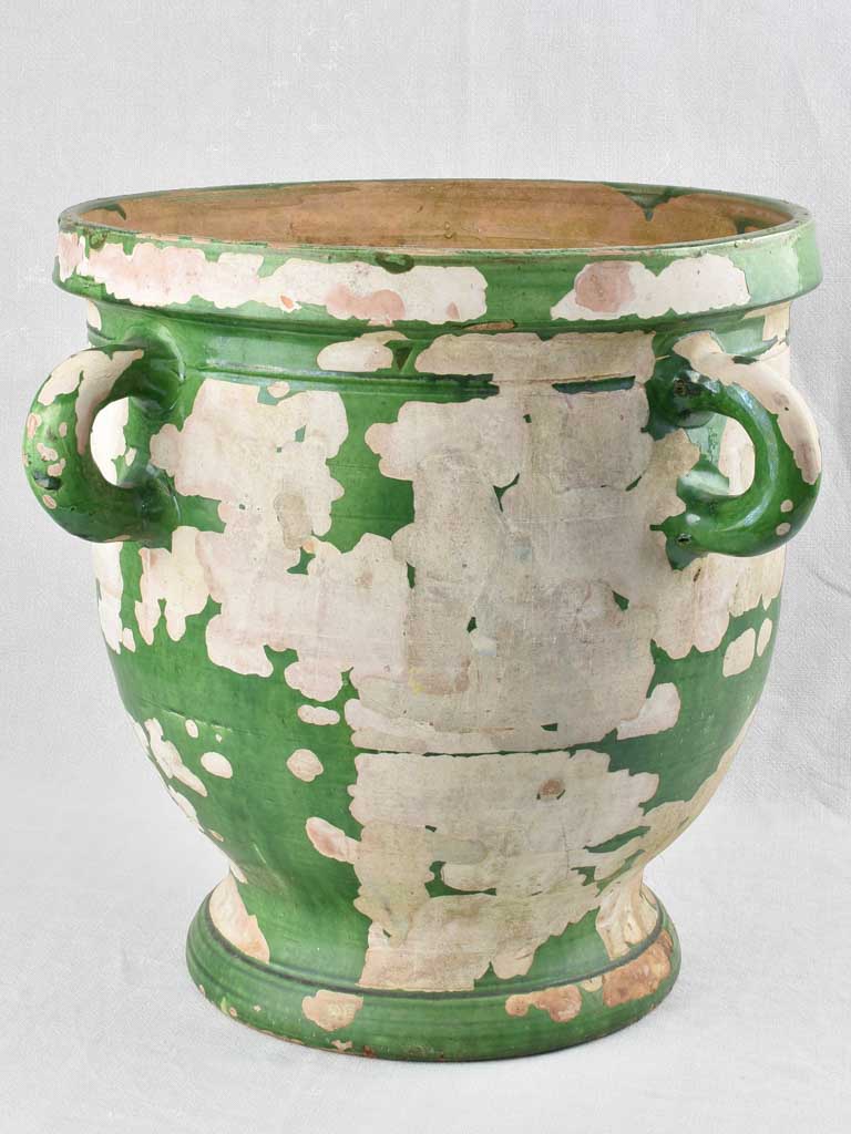 19th century green & white Castelnaudary planter w/ 4 handles 20¾"